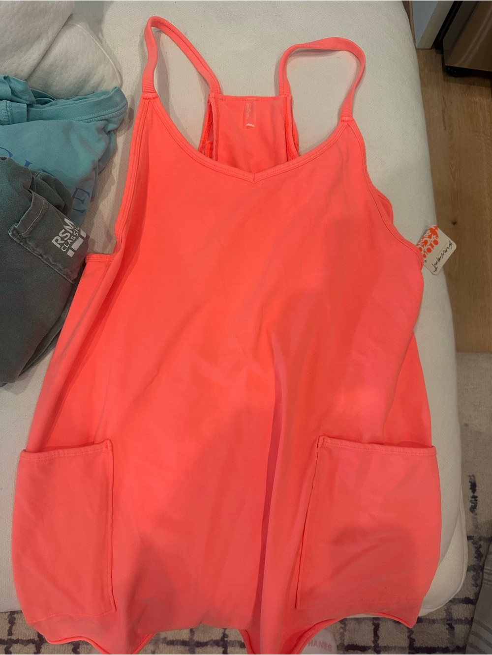 Free People Movement Neon Coral Tank Romper with Pockets